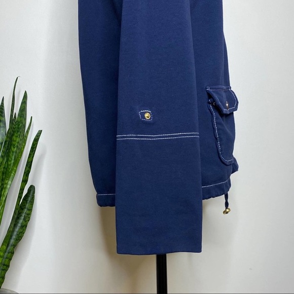 Jones New York Blue Cotton Jersey Jacket Nautical Snap Polka Dot Accent Utility - Picture 5 of 9